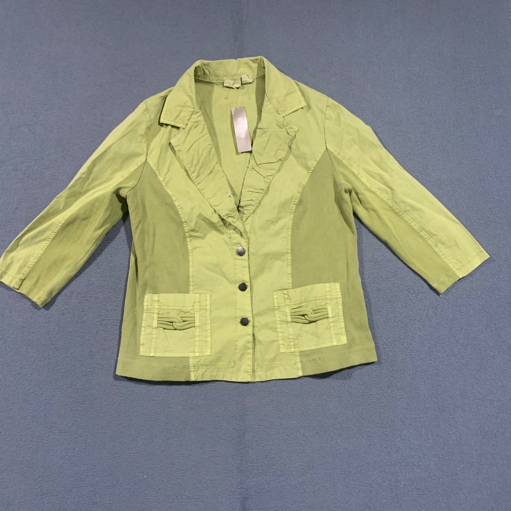 Zenergy by Chico's Womens Chartreuse Green 3/4 Sleeve Button Front Jacket Medium